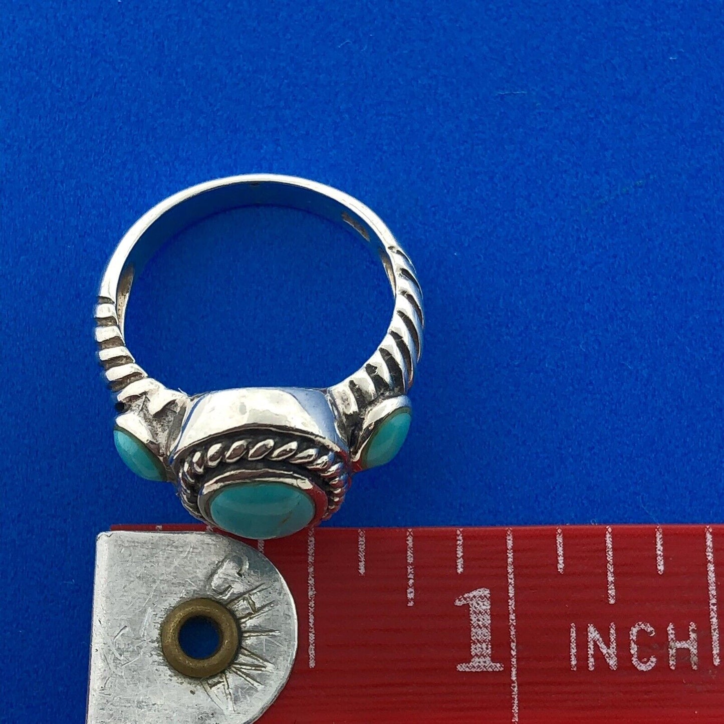 Designer 925 Sterling Silver Turquoise Cabochon Balinese Style Ring