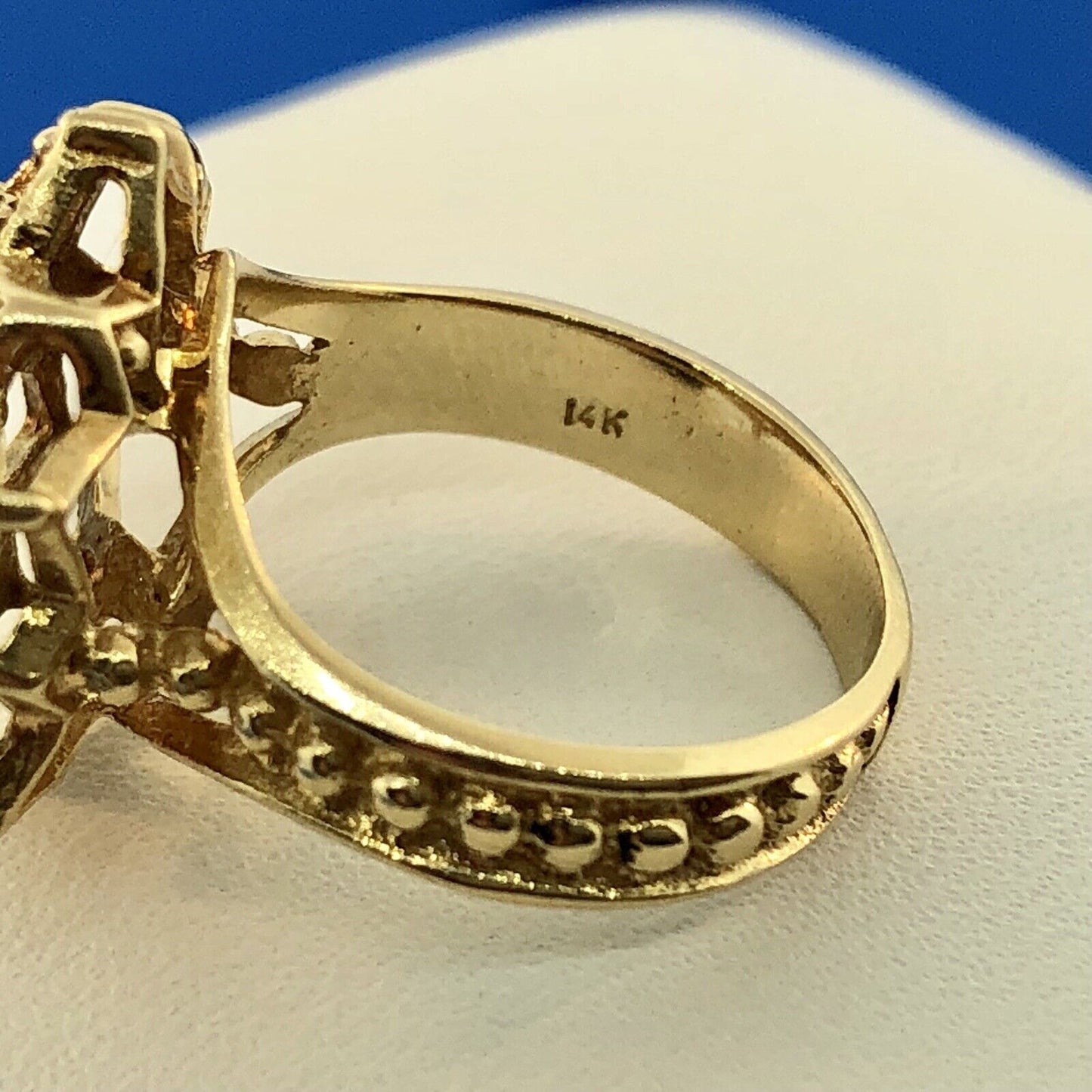 Art Nouveau 14K Yellow Gold Opal Star Flower Cluster October Etruscan Style Ring