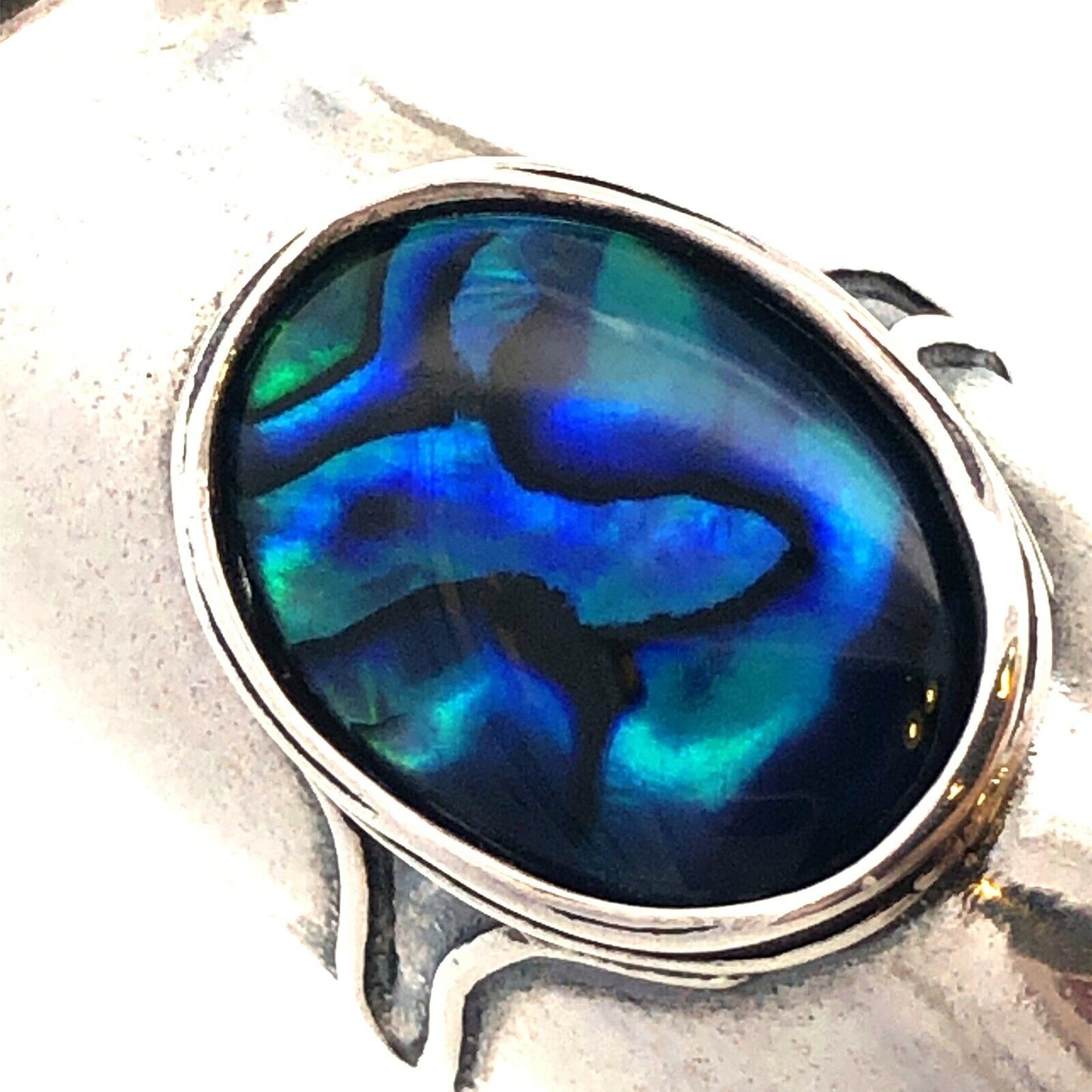 Designer 925 Sterling Silver Oval Abalone Cabochon Statement Finger Ring