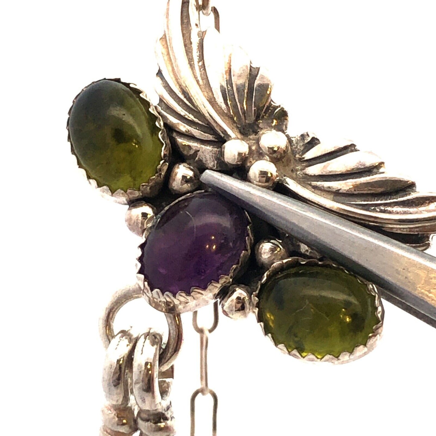 Jay King Desert Rose Trading Sterling Silver Amethyst Peridot Feather Necklace