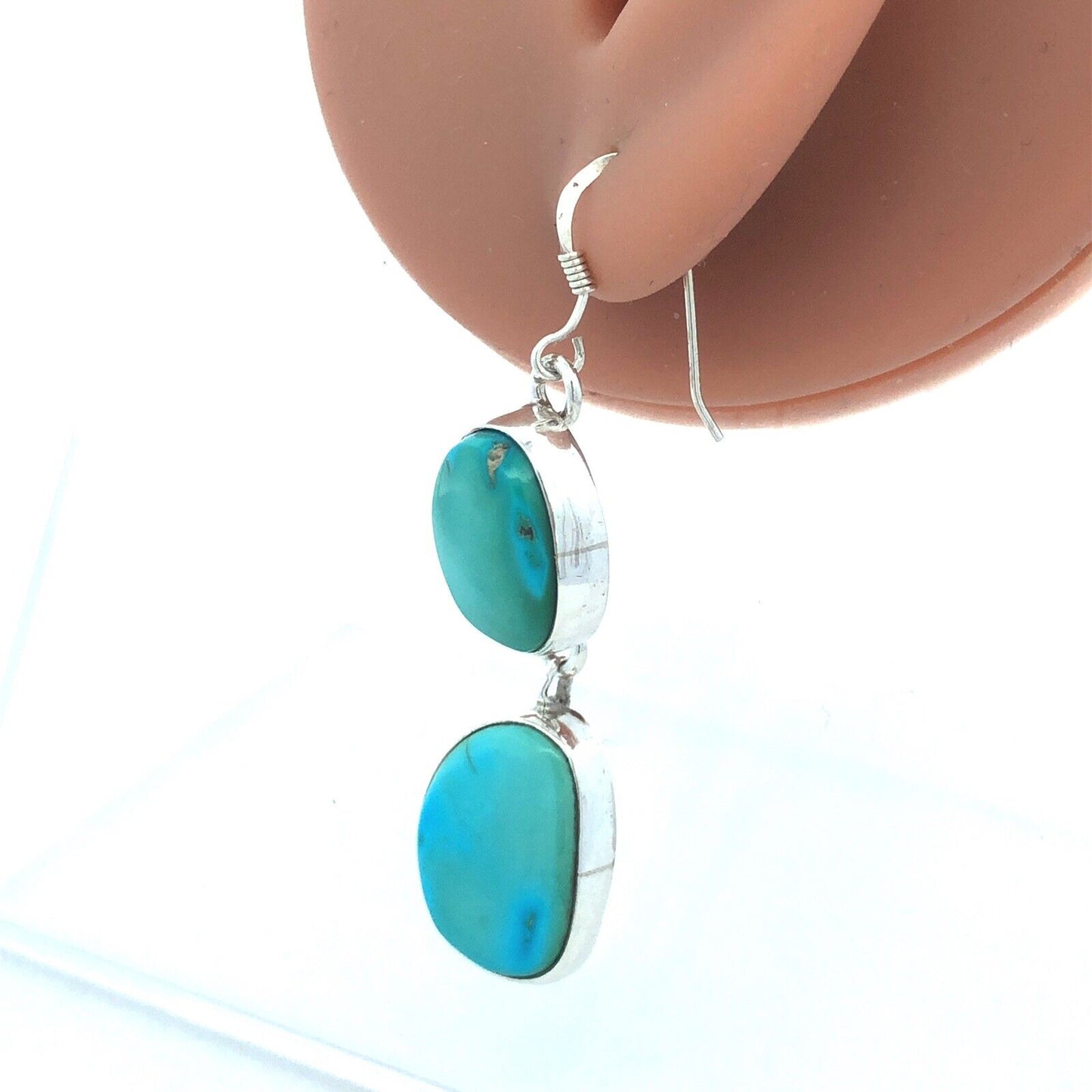 925 Sterling Silver Irregular Turquoise Dangle Drop Hook Earrings