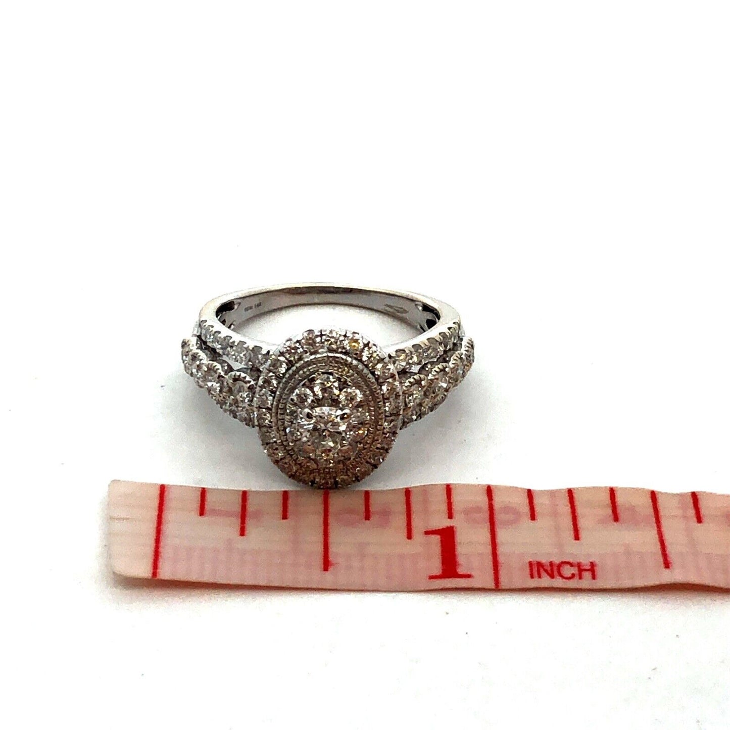 Designer GDM 14K White Gold Round Diamond Cluster Halo Oval Engagement Ring