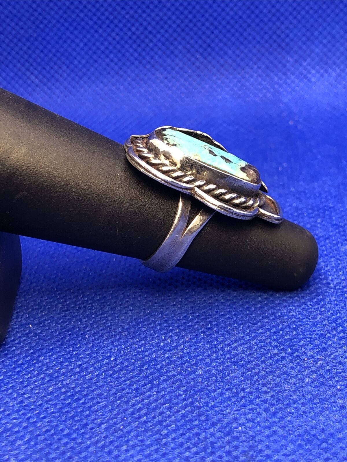 Taxco Mexico 925 Sterling Silver Turquoise Leaf Detail Statement Ring