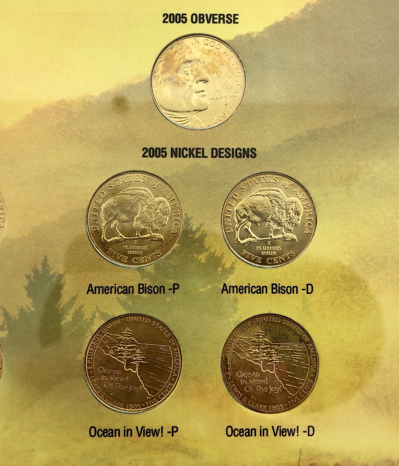 2004 2005 10 Coin Gem BU Westward Series Nickel Coll Whitman Frame Gold Plated