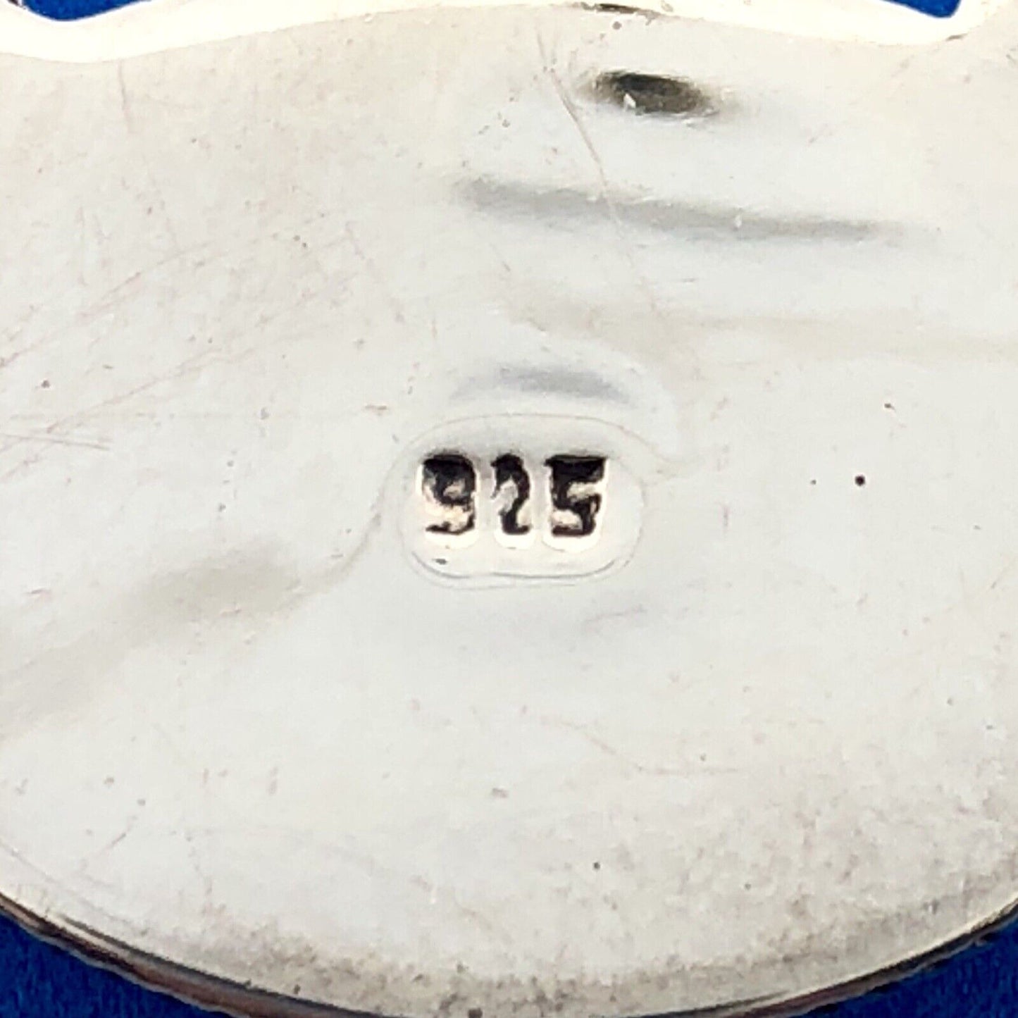 Vintage 925 Sterling Silver Dark Green Maw Sit Sit Oval Cabochon Scroll Necklace