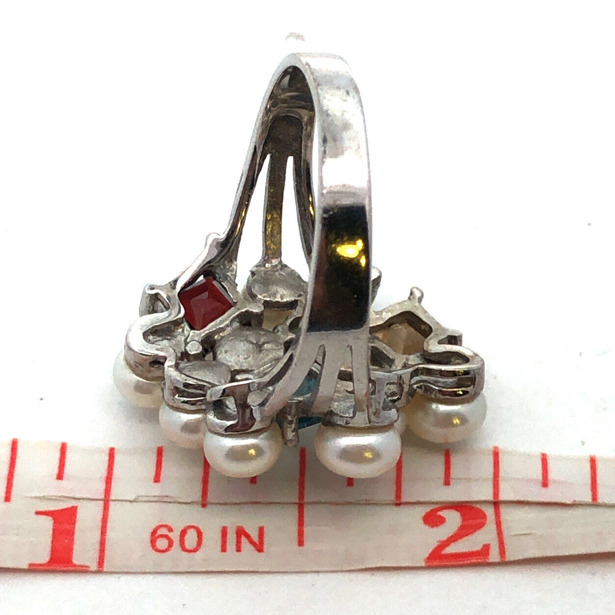 Designer Ross Simons 925 Sterling Silver Multi Gemstone Pearl Cluster Ring