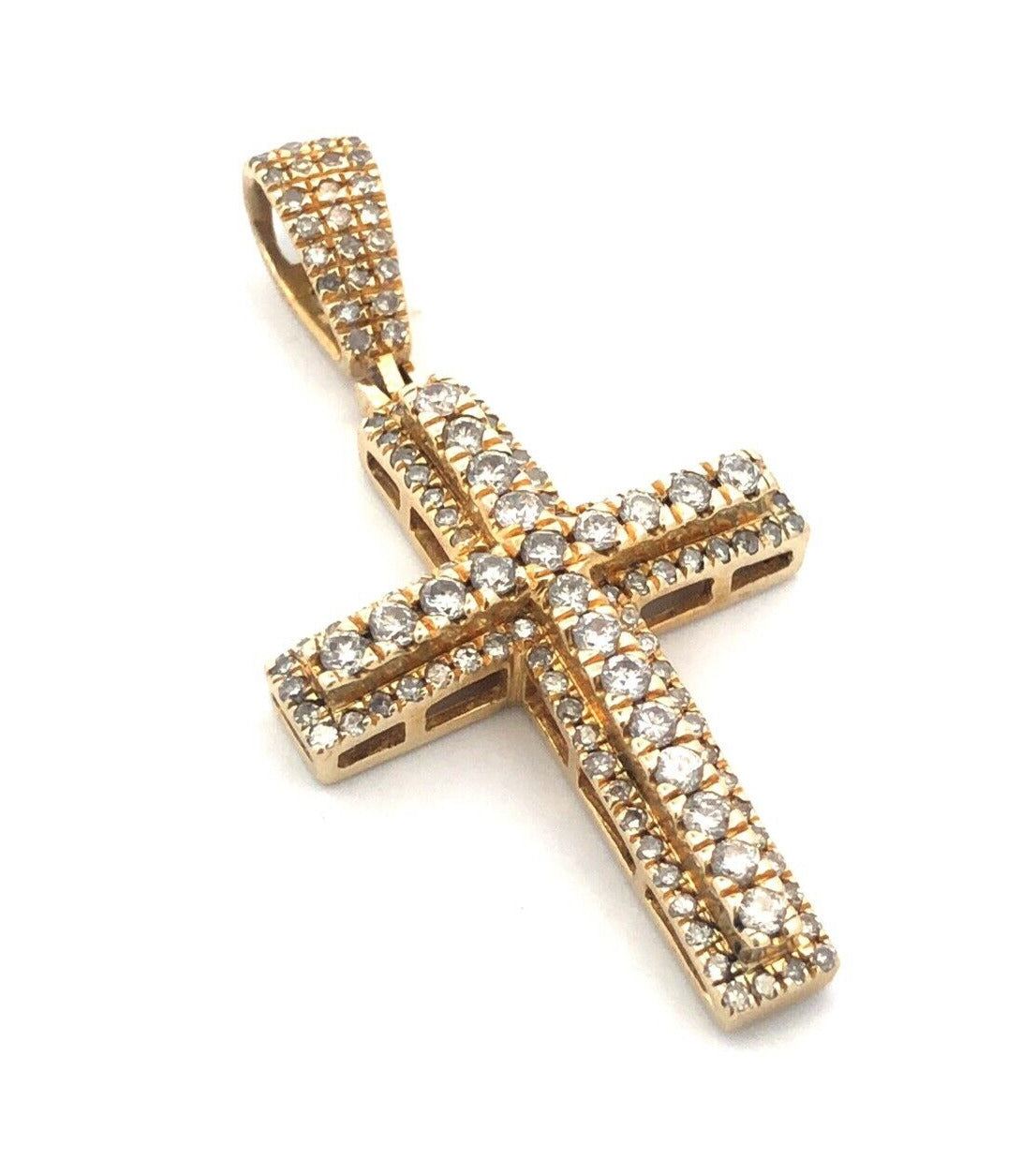 Estate 10K Yellow Gold Round Diamond Encrusted Cross Pendant