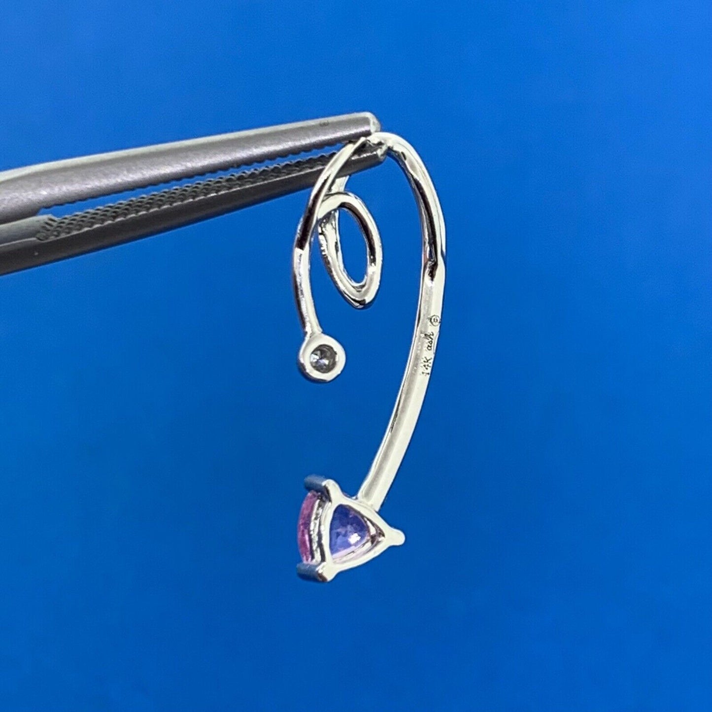14K White Gold Pink Topaz Trillion White Topaz Round Modernist Pendant