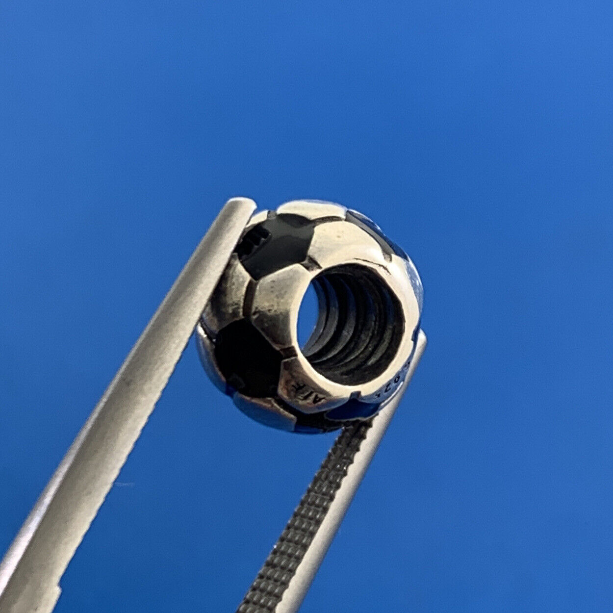 Retired Pandora ALE 925 Sterling Silver Black Enamel Soccer Ball Charm 790406