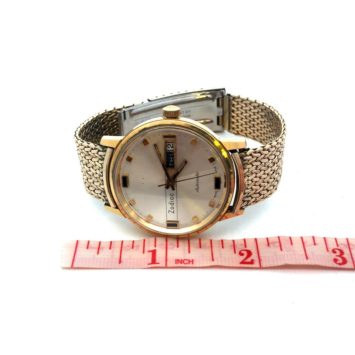 Zodiac 10KT Yellow Gold Filled Day Date Round Analog Mens Wrist Watch