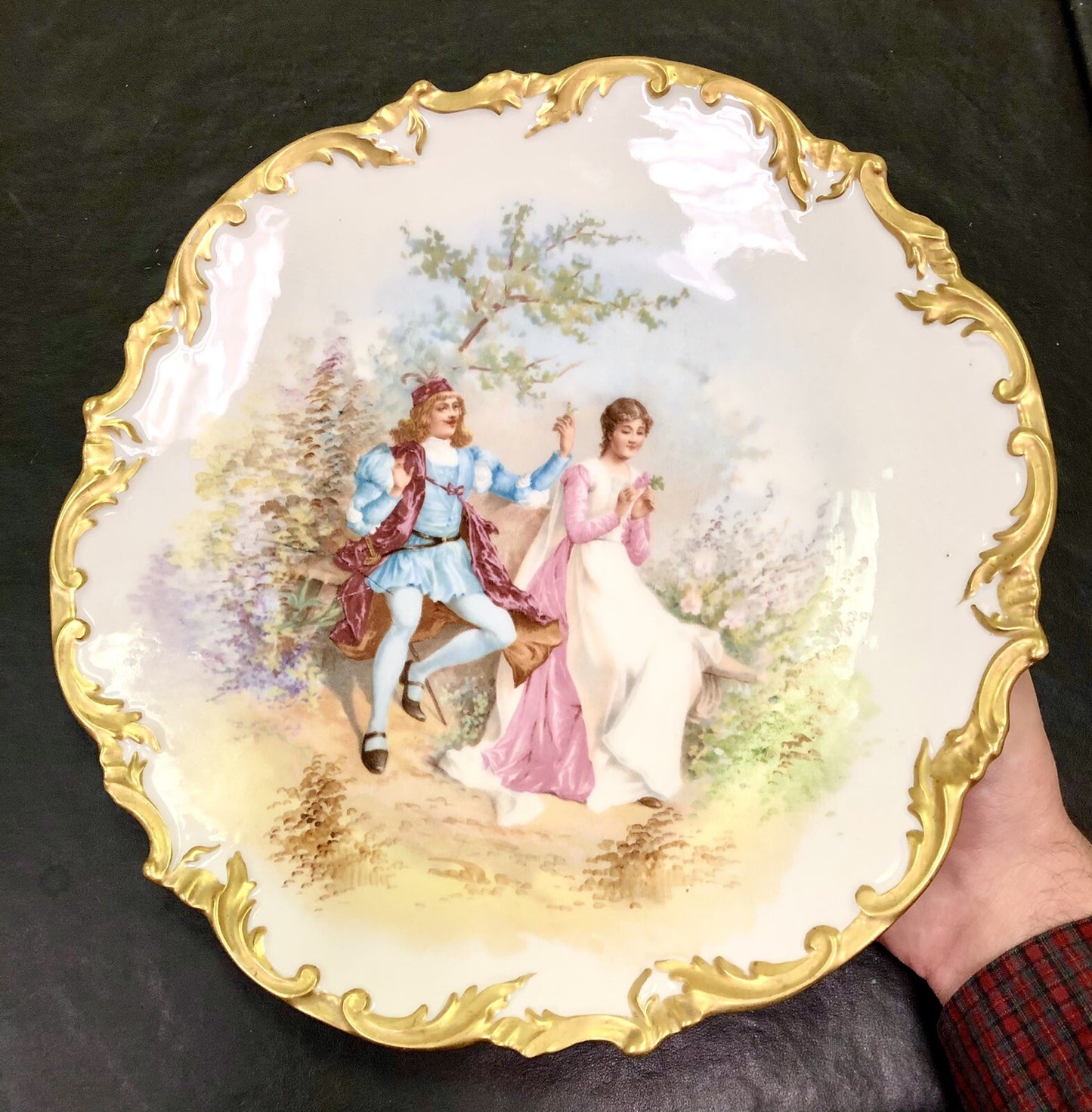 Wm Guerin & Co Limoges France Painted Courtship Gold Dinner Plate 11.5"