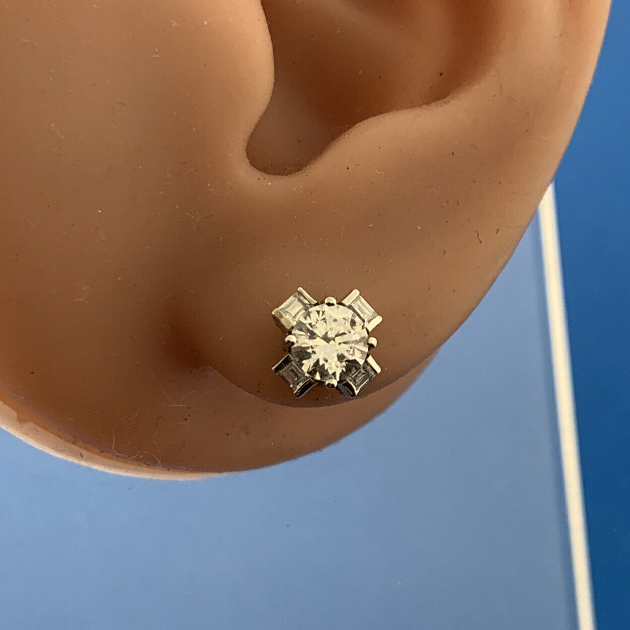 Designer 14K White Gold Cubic Zirconia Solitaire Accent Statement Stud Earrings