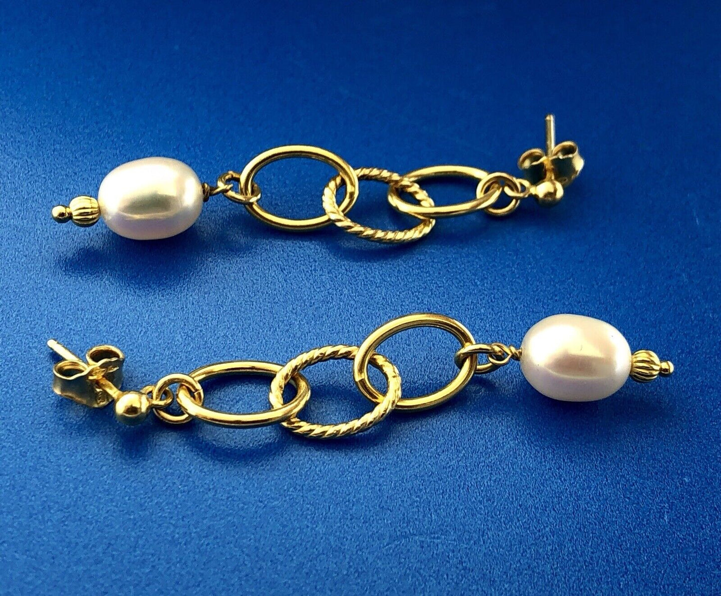 Italy Sterling Silver Vermeil Modernist Polished Twist Pearl Dangle Earrings