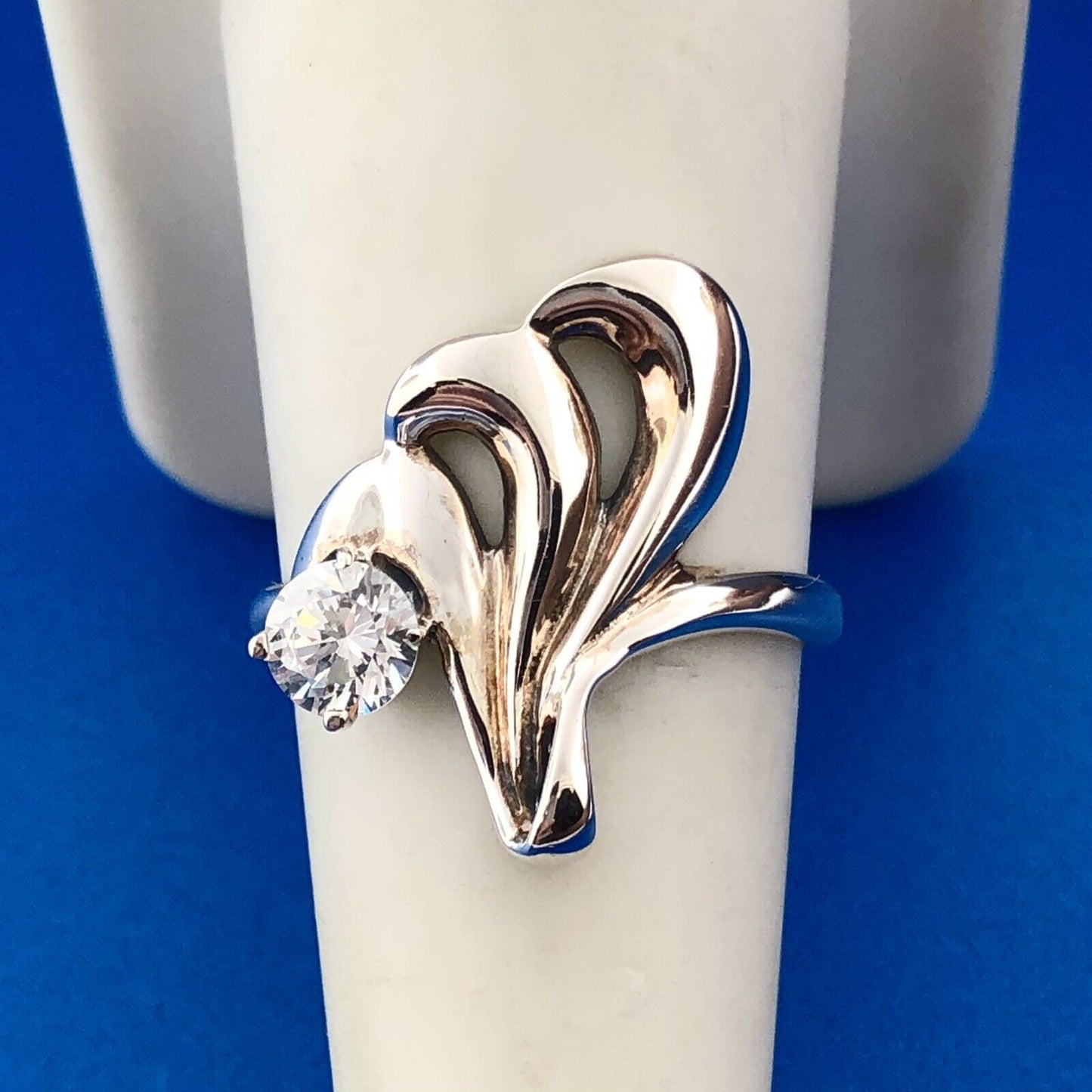 Kabana Modernist Heart 925 Sterling Silver Diamonique Cubic Zirconia CZ Ring