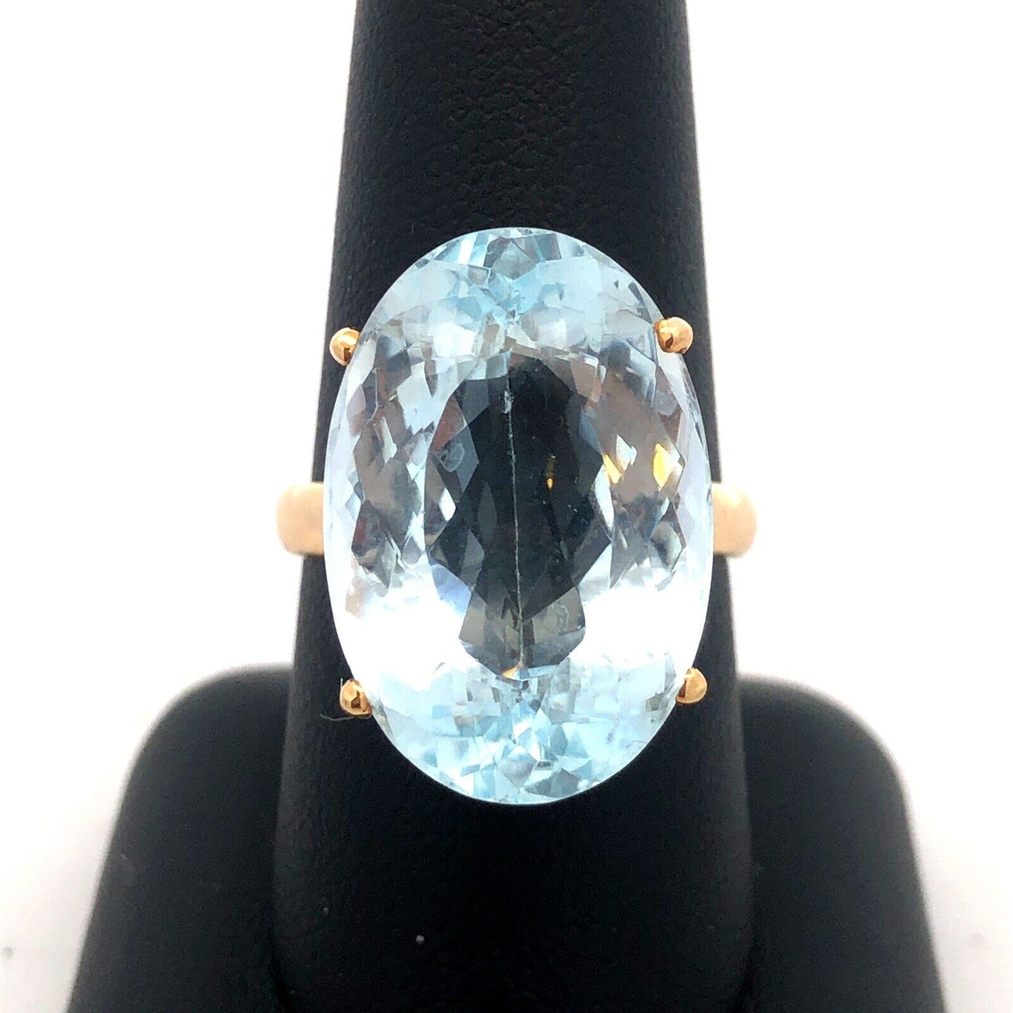 Stunning 14K Yellow Gold Oval Solitaire Blue Topaz Statement Cocktail Ring
