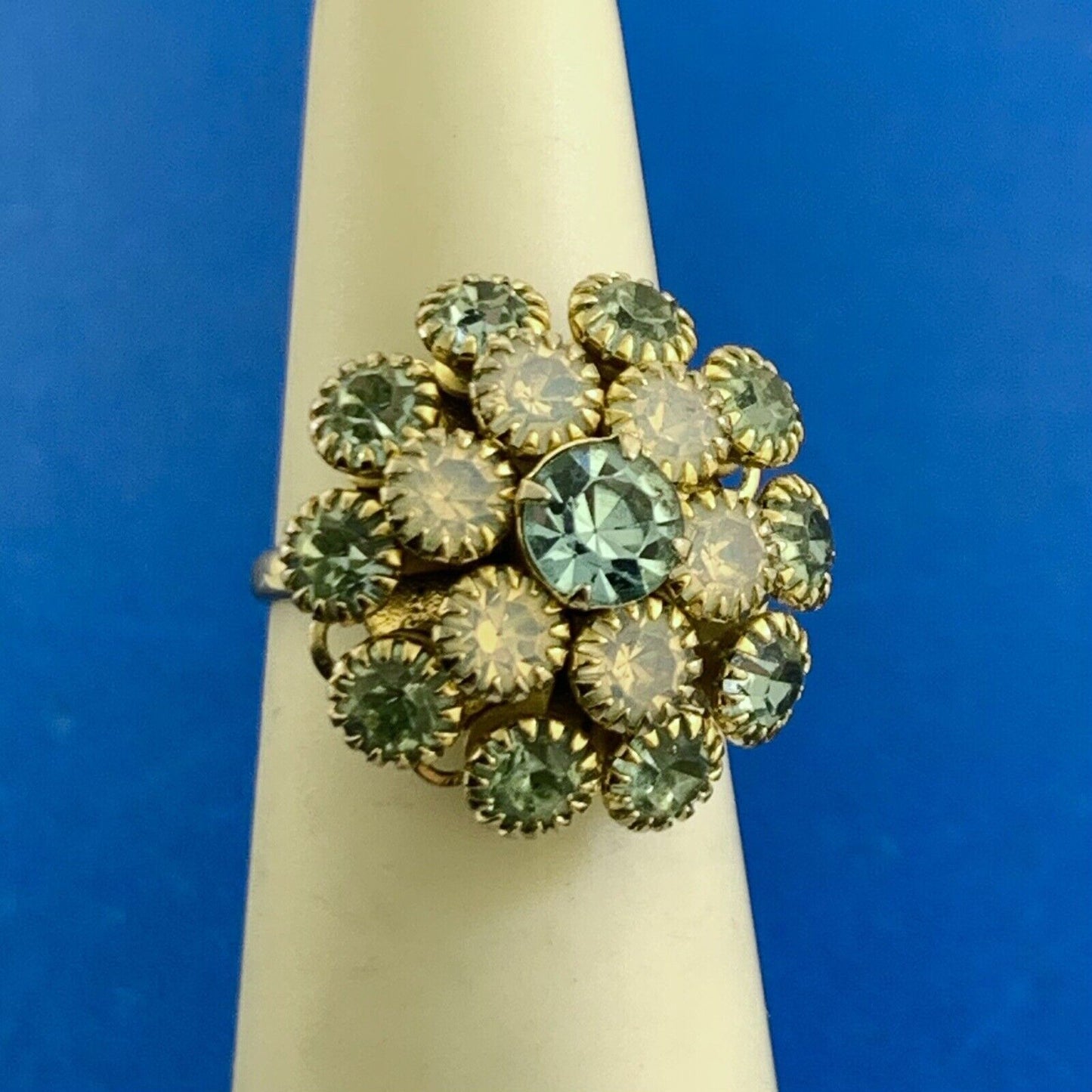 Joseph Esposito ESPO 925 Sterling Silver Vermeil Blue Cubic Zirconia Flower Ring
