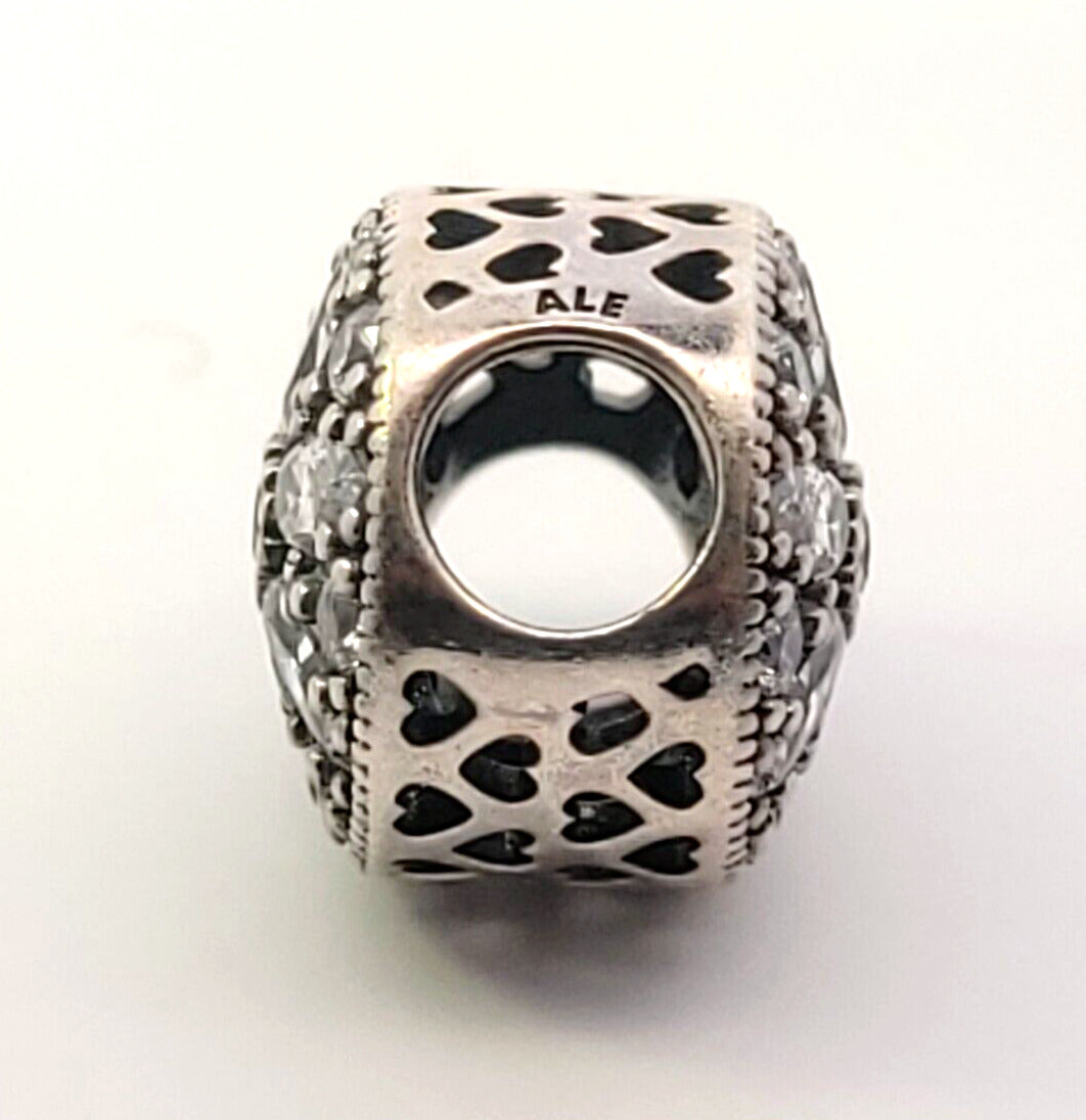 PANDORA 925 Sterling Silver Cubic Zirconia Studded Star & Hearts Bead Charm