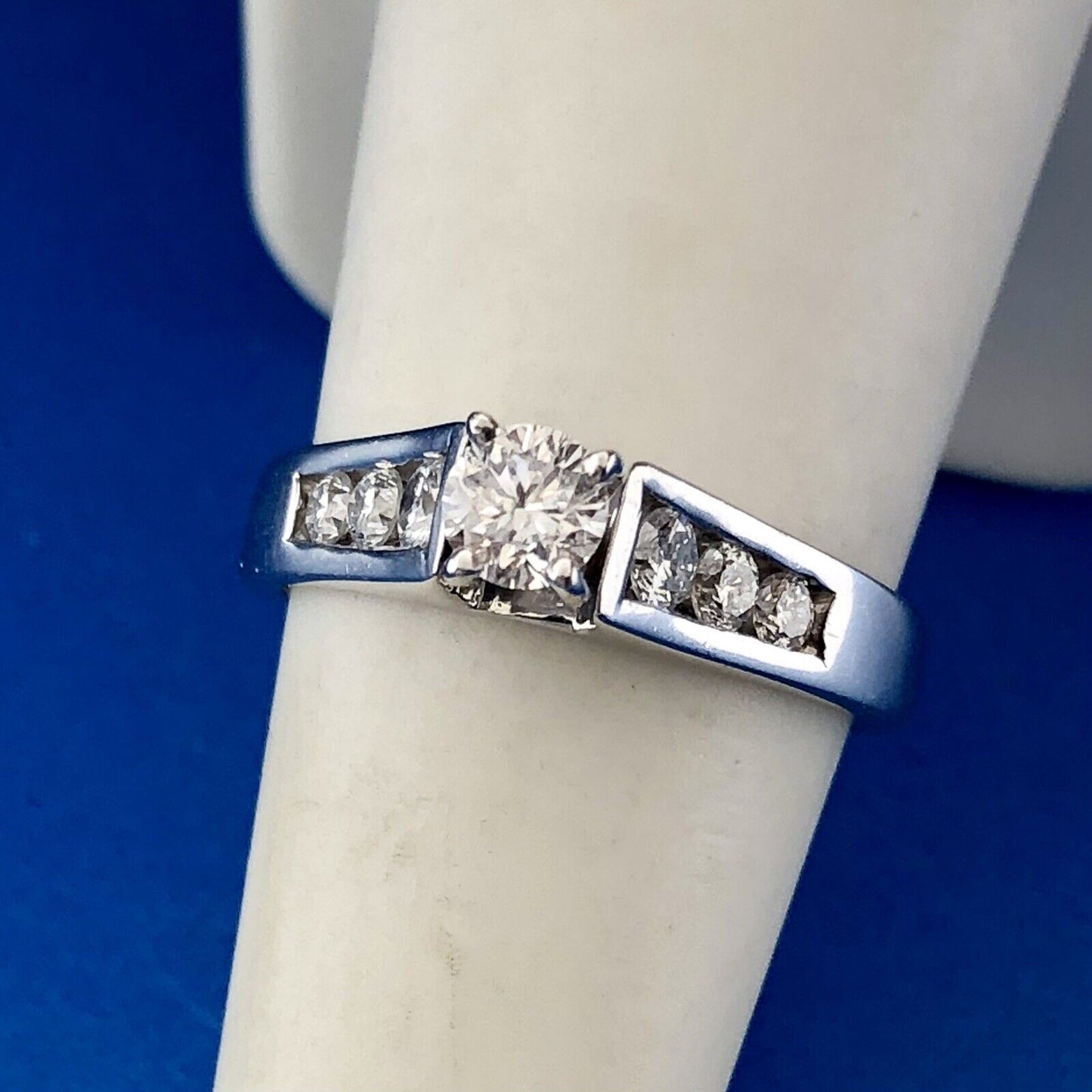 Estate Magic Glo 14K White Gold Diamond Solitaire w/Accents Engagement Ring