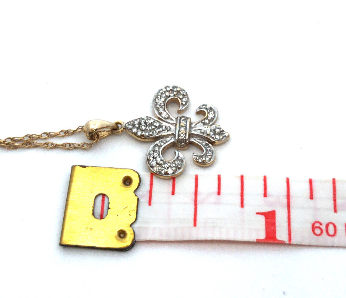 Designer 14K Yellow White Gold Diamond Fleur De Lis Pendant Necklace