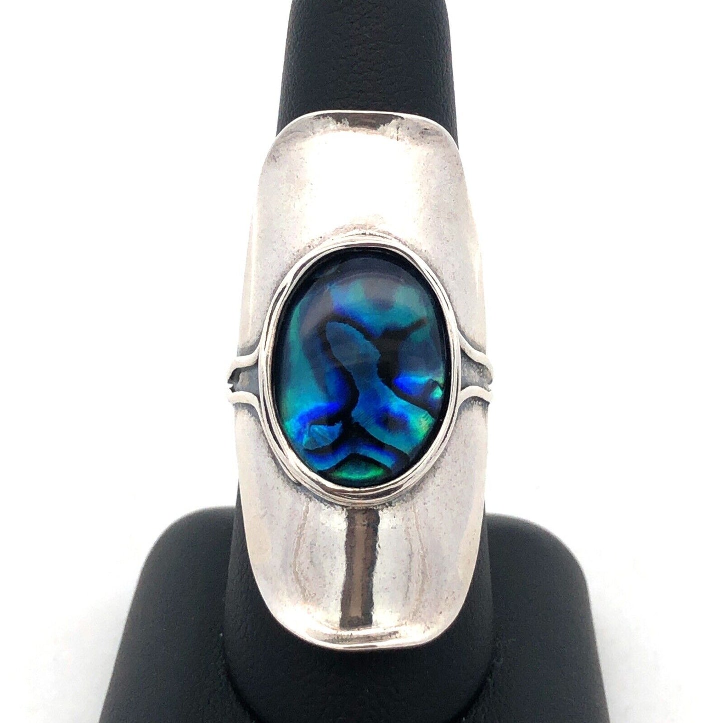 Designer 925 Sterling Silver Oval Abalone Cabochon Statement Finger Ring