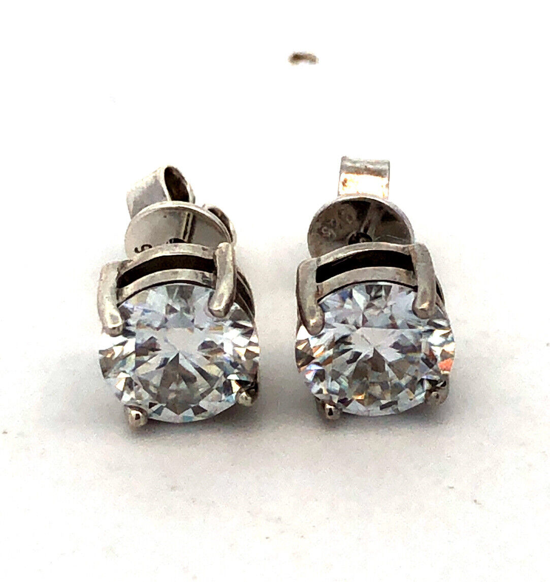 925 Sterling Silver Round Diamond Solitaire Statement Stud Earrings