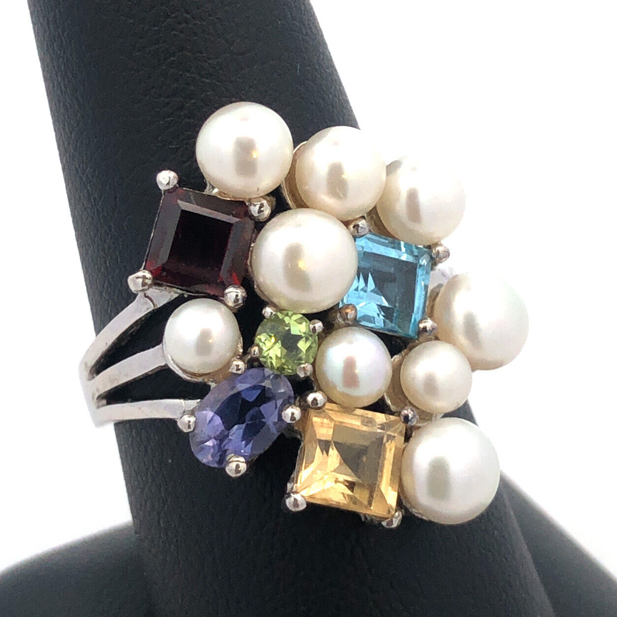 Designer Ross Simons 925 Sterling Silver Multi Gemstone Pearl Cluster Ring