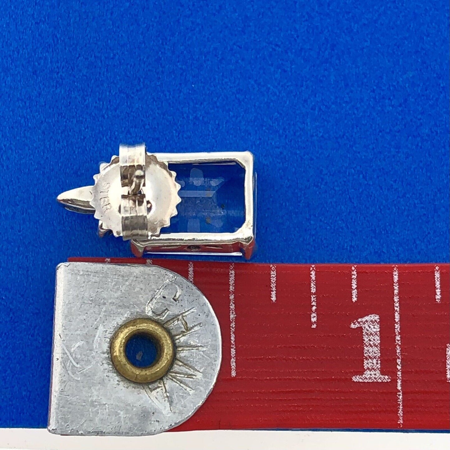 Stunning Sterling Silver 925 Emerald Cut Quartz Friction Back Stud Earrings