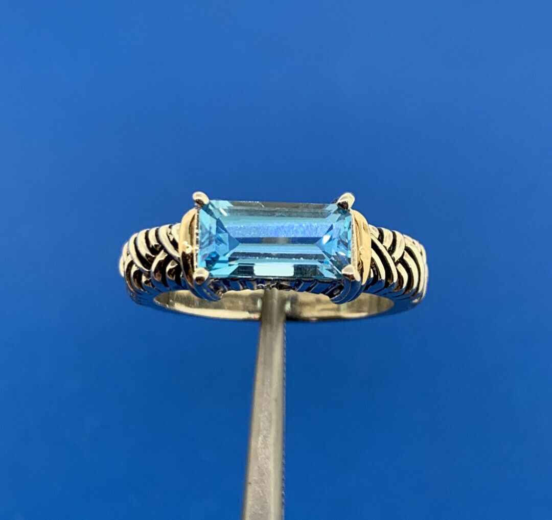 Andrea Candela 14K Yellow Gold 925 Sterling Silver Blue Topaz Woven Cable Ring