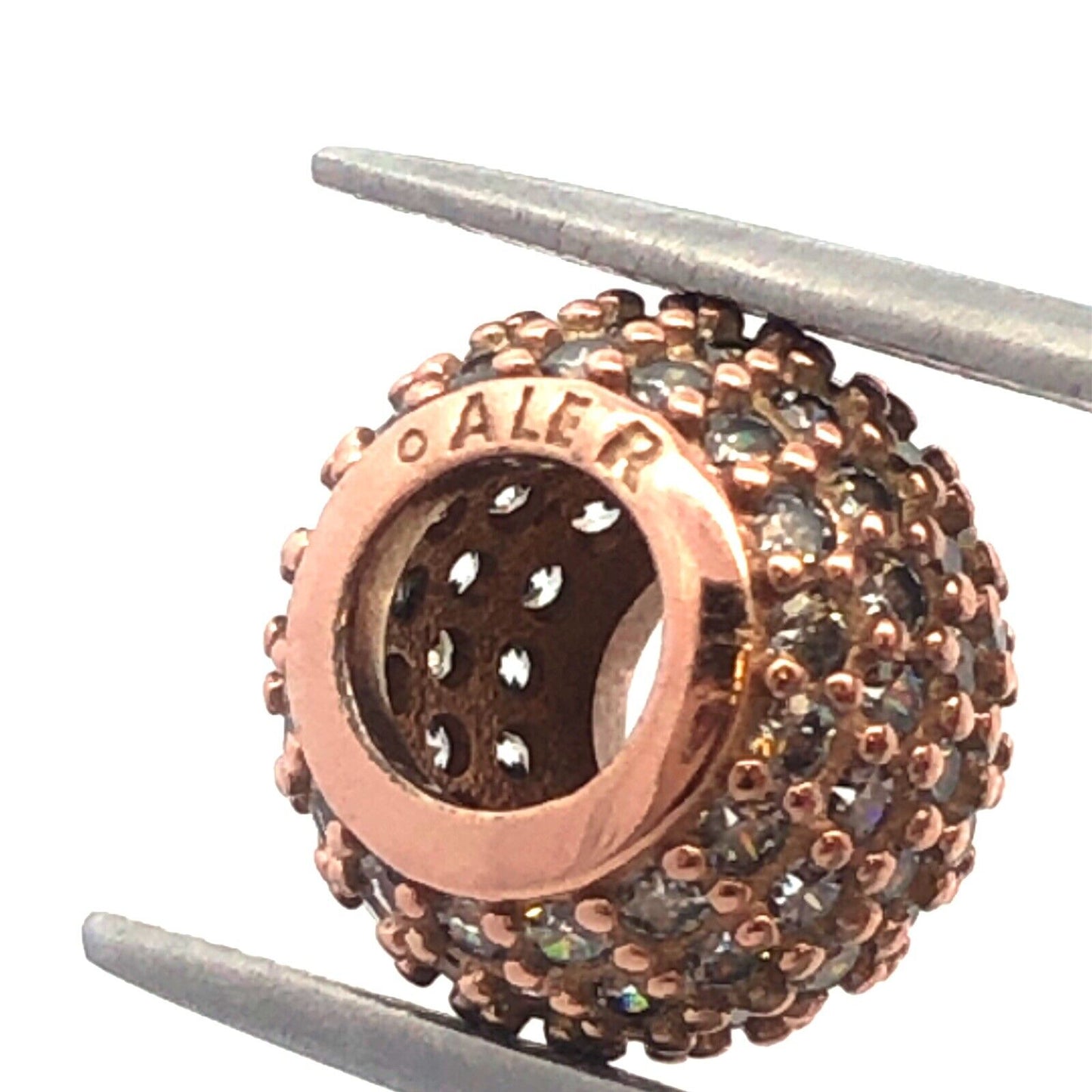 PANDORA 925 Sterling Silver Rose Gold Vermeil CZ Lights Ball 781051 Pave Charm