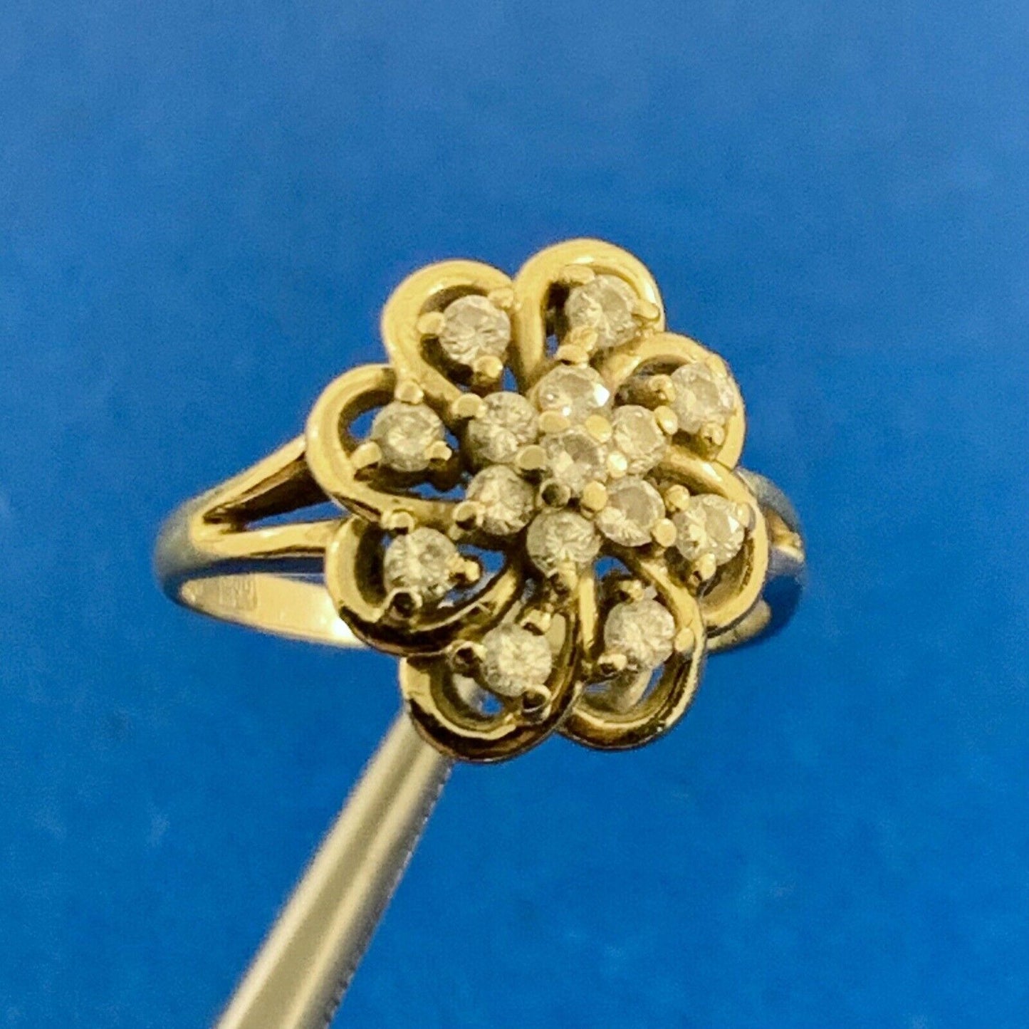 Designer Estate 14K Yellow Gold Diamond Flower Cluster Cocktail Ring