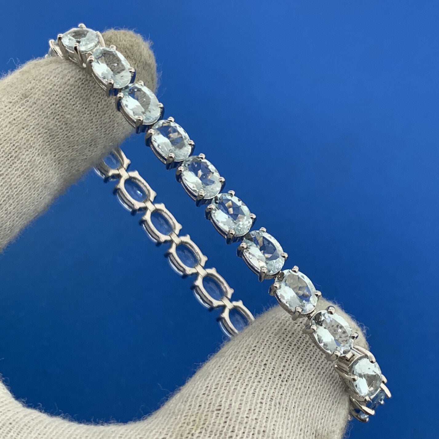 Designer Sterling Silver Oval Light Blue Topaz Statement Tennis Bracelet