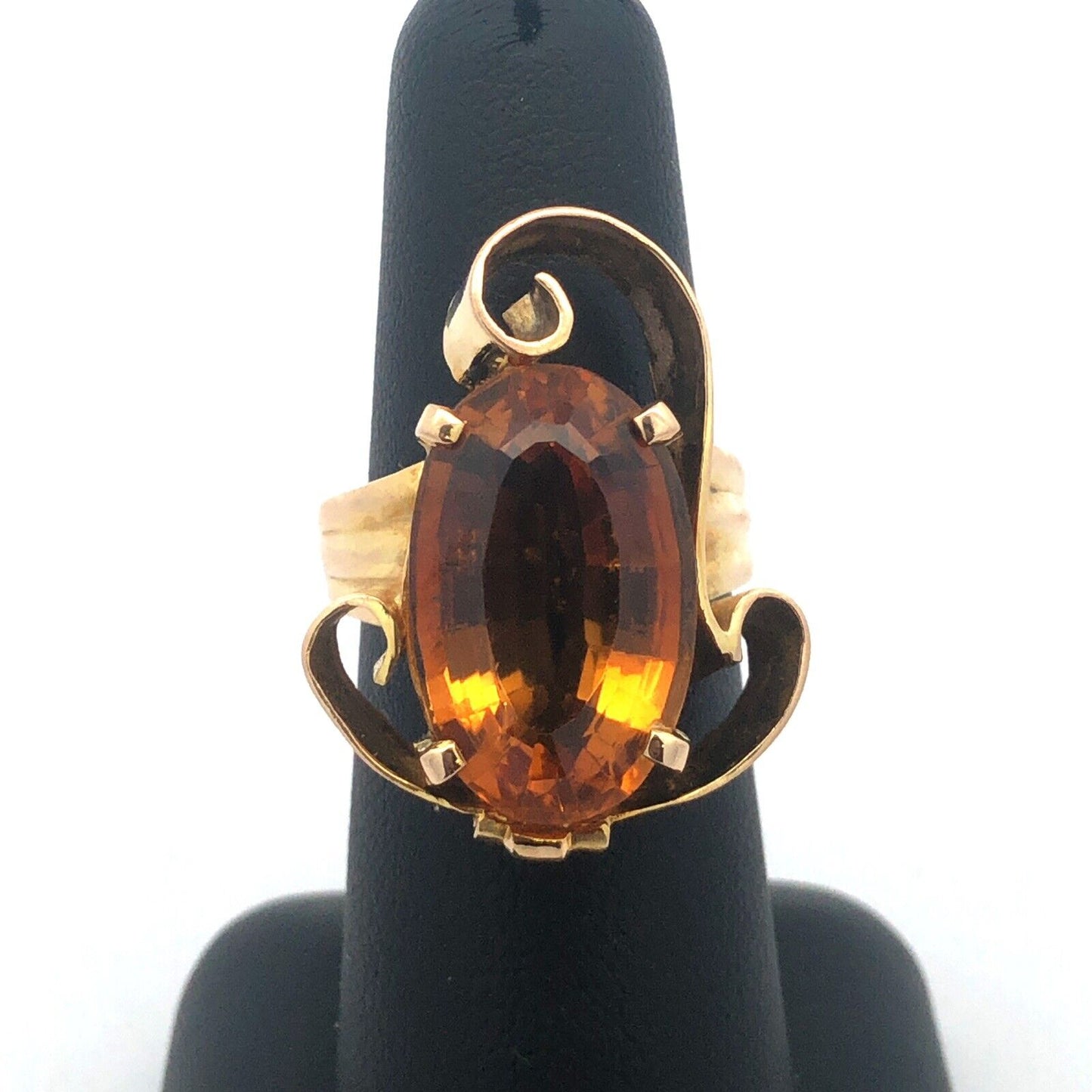 Vintage 14K Yellow Gold Oval Citrine Modernist Statement Cocktail Ring
