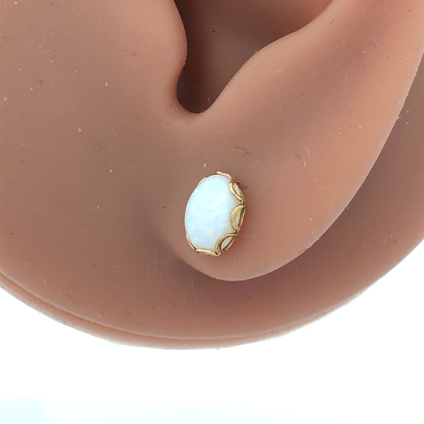 Designer 14K Yellow Gold Oval Opal Stud Earrings