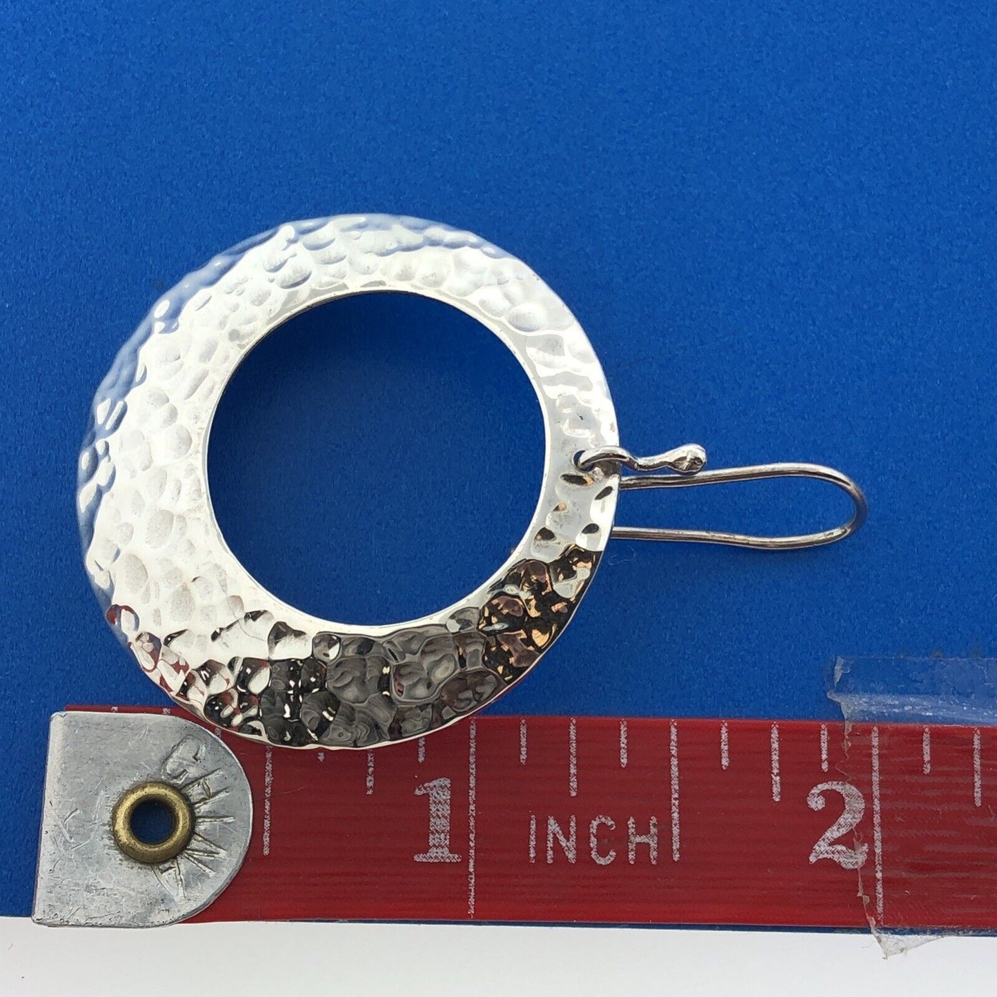 ATI Mexican Sterling Silver 925 Textured Open Circle Dangle Hook Earrings