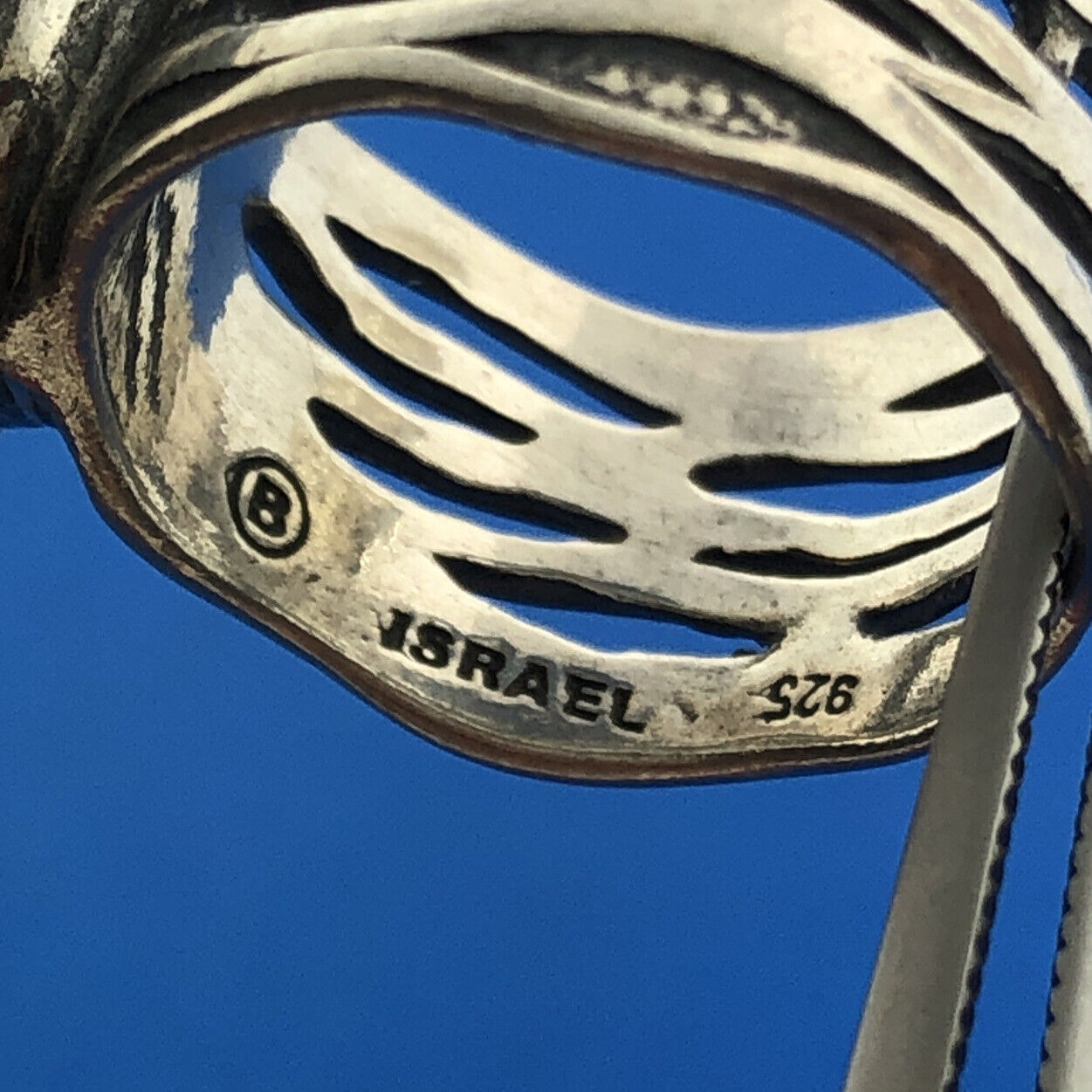 Designer B ISRAEL 925 Sterling Silver Pearl Modernist Statement Cigar Band Ring