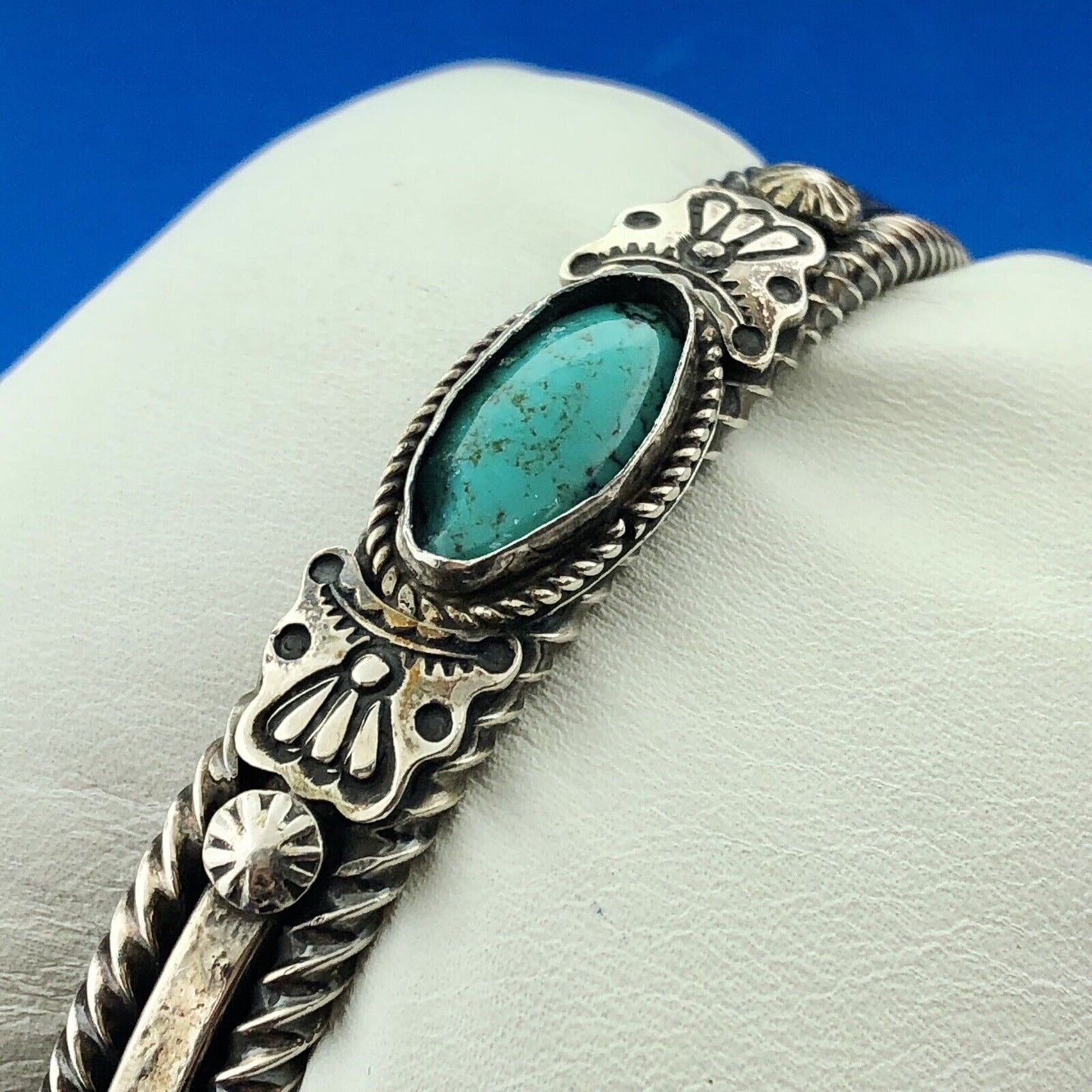 Ella Cowboy Navajo 925 Sterling Silver Turquoise Cabochon Vintage Cuff Bracelet