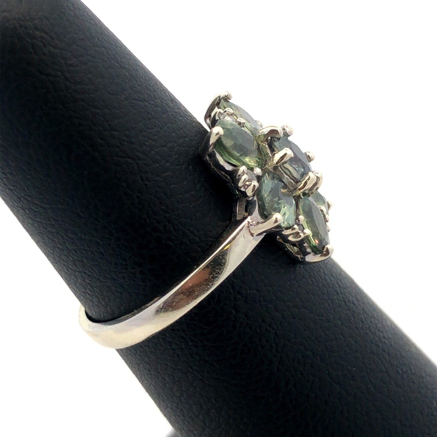 Designer TGGC 10K White Gold Oval Green Topaz Round Diamond Accent Cocktail Ring