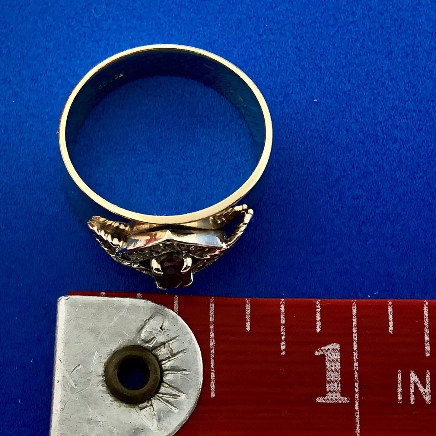 14K Yellow Gold Ruby Diamond Etruscan Style Tapered Cocktail Anniversary Ring