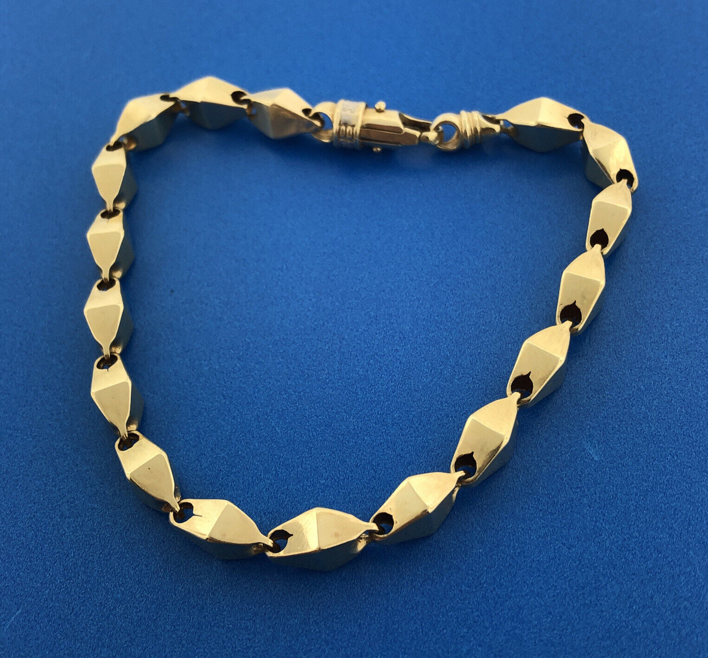 Designer Cal 10k Yellow Gold Three-Dimensional Diamond Shaped Bead 8" Bracelet