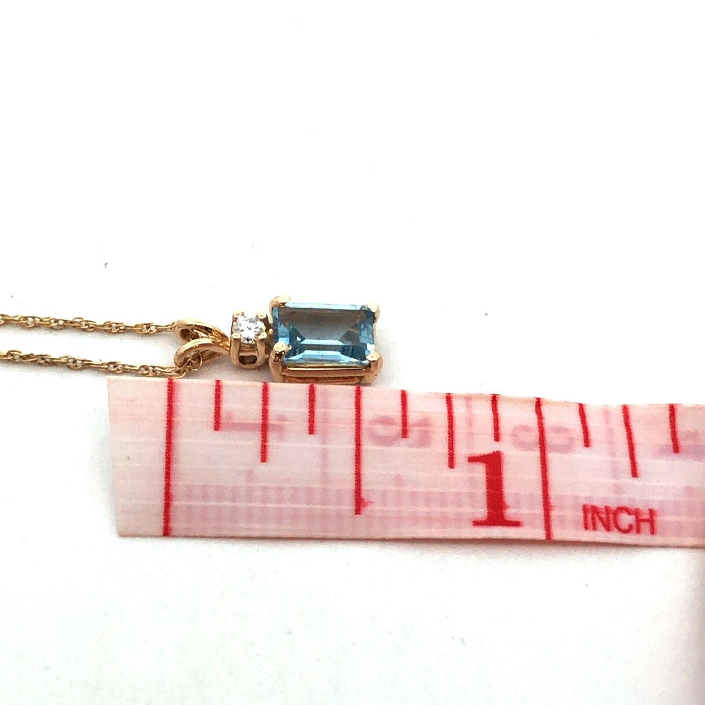 Designer 14K Yellow Gold Emerald Cut Aquamarine Diamond Accent Pendant Necklace