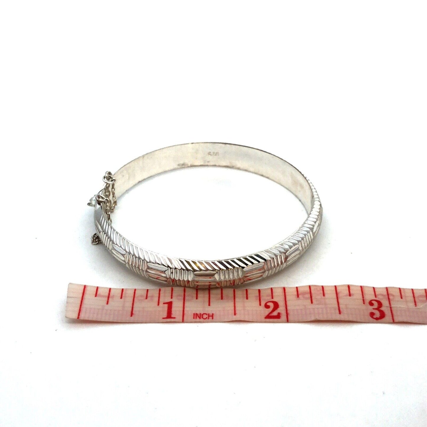 Vintage IBB 925 Sterling Silver Textured Round Hinged Bangle Bracelet