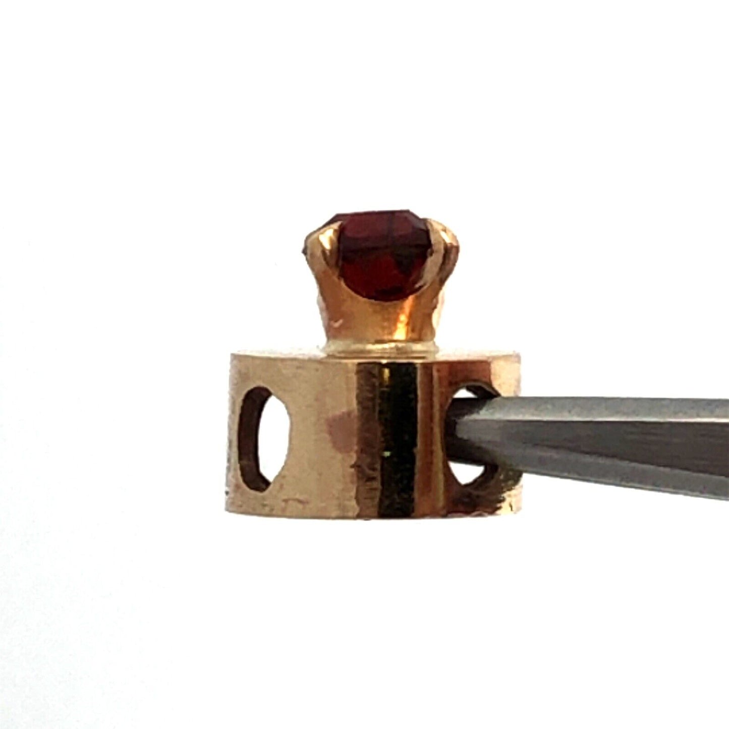 Vintage 10K Yellow Gold Round Garnet Oval Slide Bracelet Charm