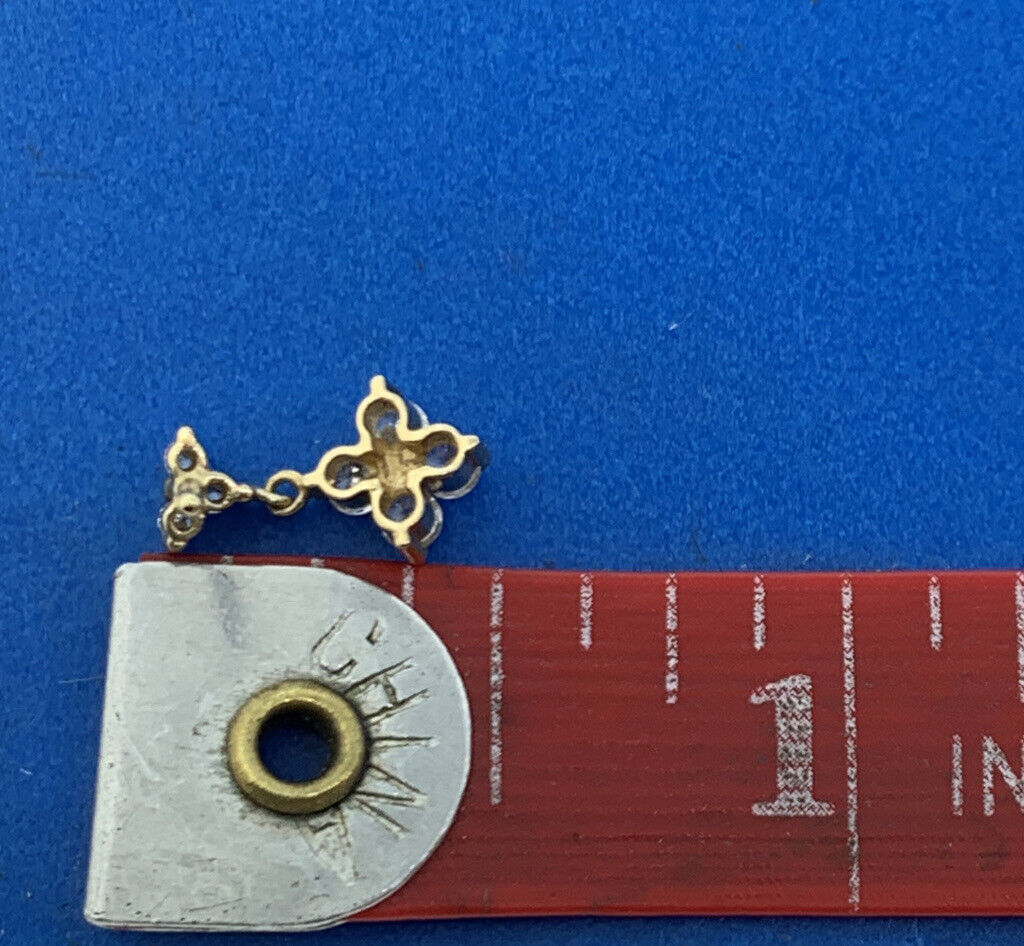 Designer 14K Yellow Gold Cubic Zirconia Petite Flower Dangle Drop Stud Earrings