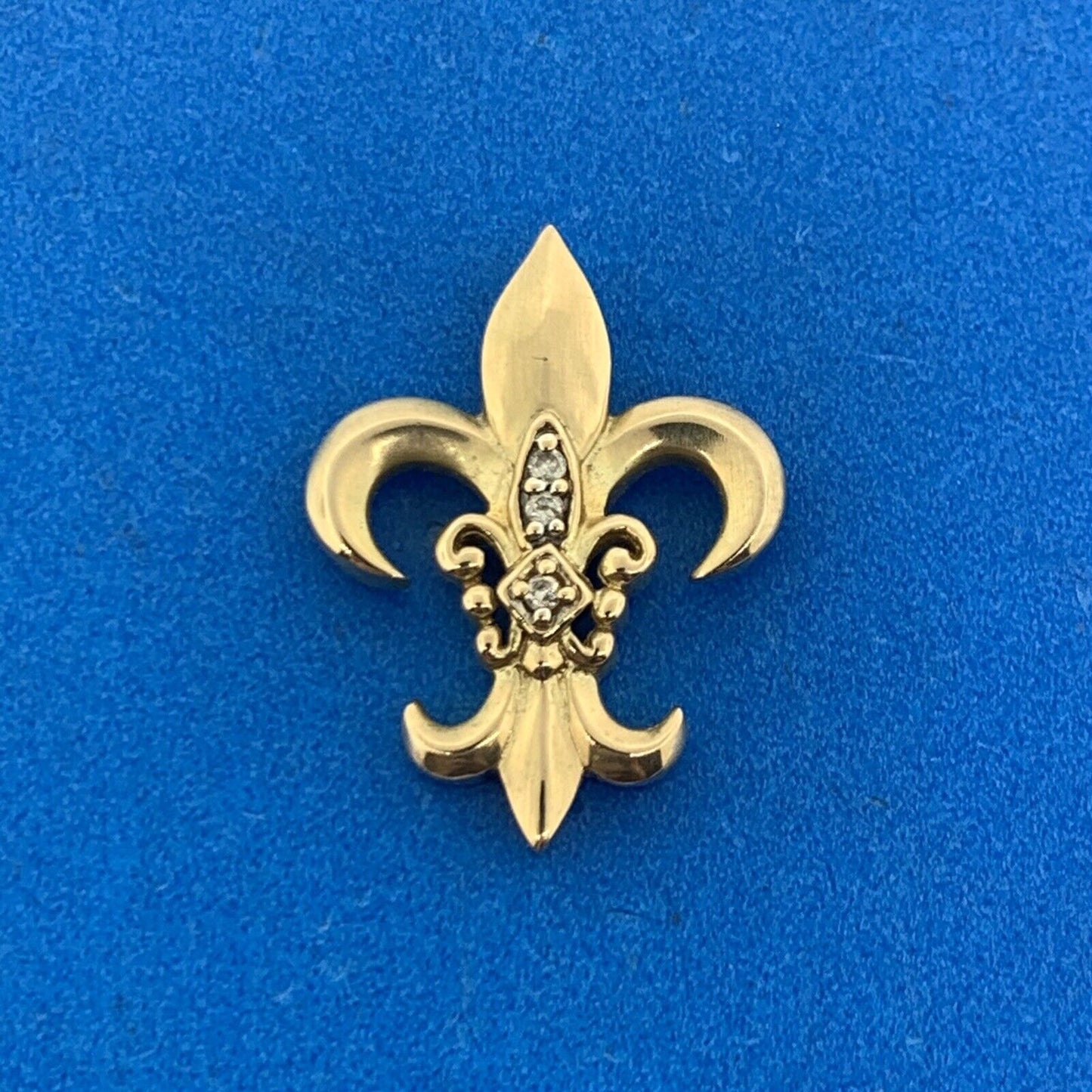 Designer 14K Yellow Gold Diamond Fleur De Lis French Religious Pendant