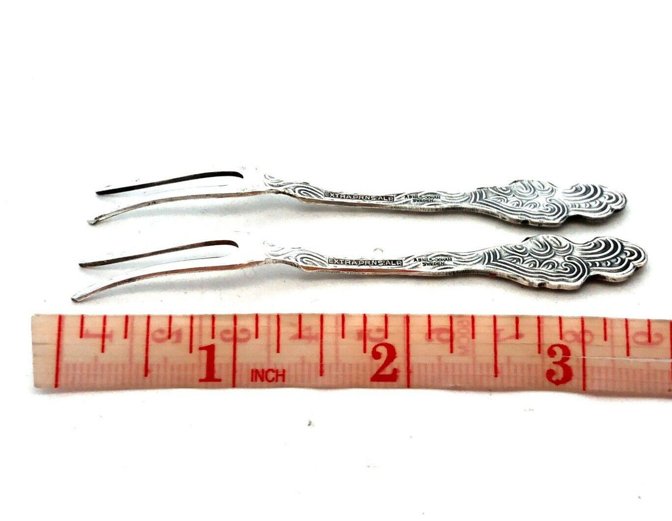 A.B. Nils-Johan Silver Extra Plated Floral Scroll Pair Lemon Cocktail Forks NIB