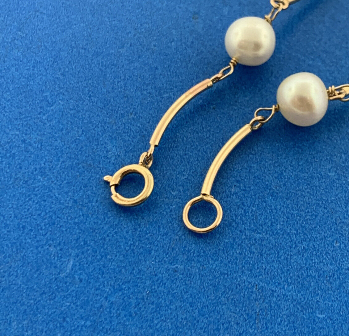 Designer 14K Yellow Gold Pearl Station Bar Link June Bridal Anniversary Necklace