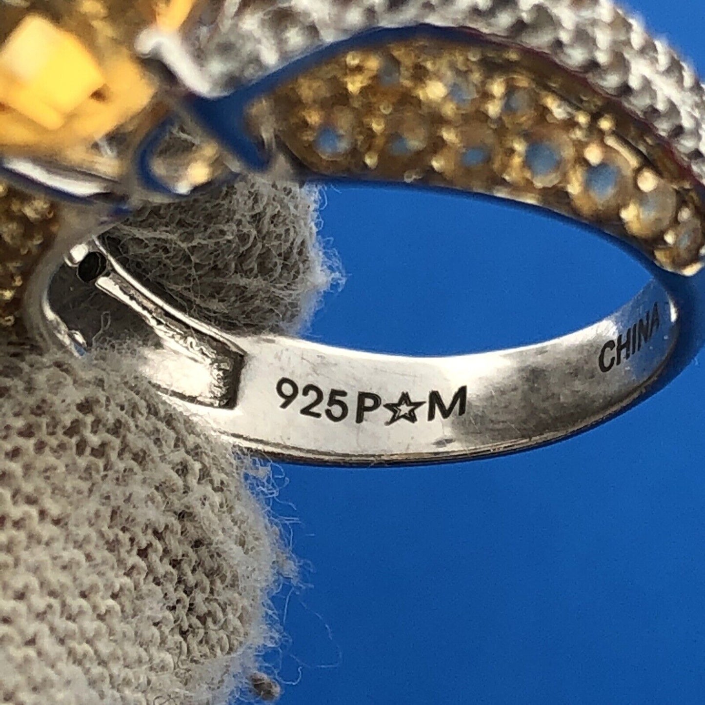 Estate Designer 925 Sterling Silver Yellow Canary White Cubic Zirconia Ring