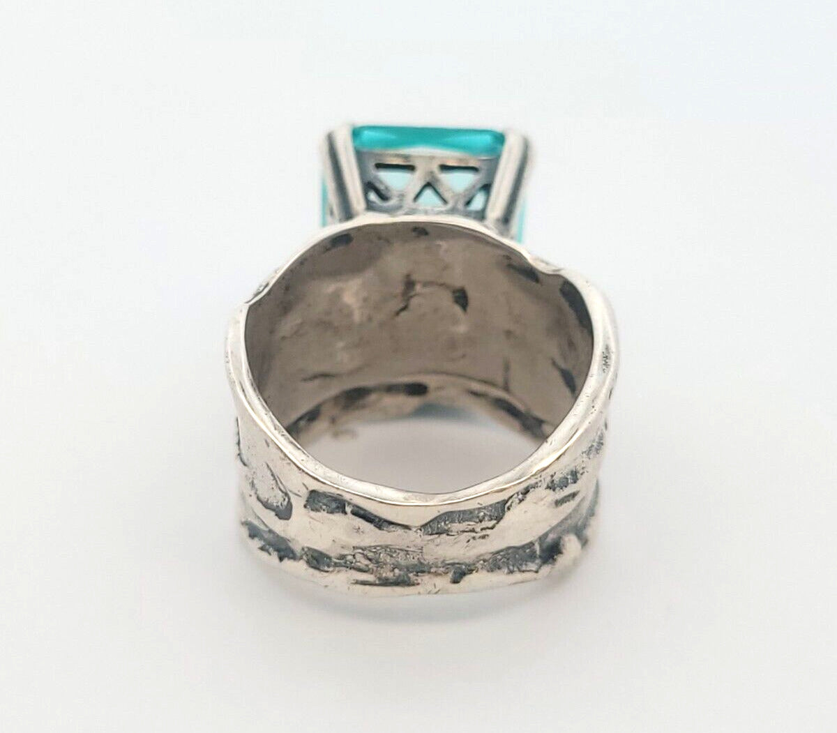 Designer 925 Sterling Silver Radiant Cut Blue Topaz Size 6.75 Wide Band Ring