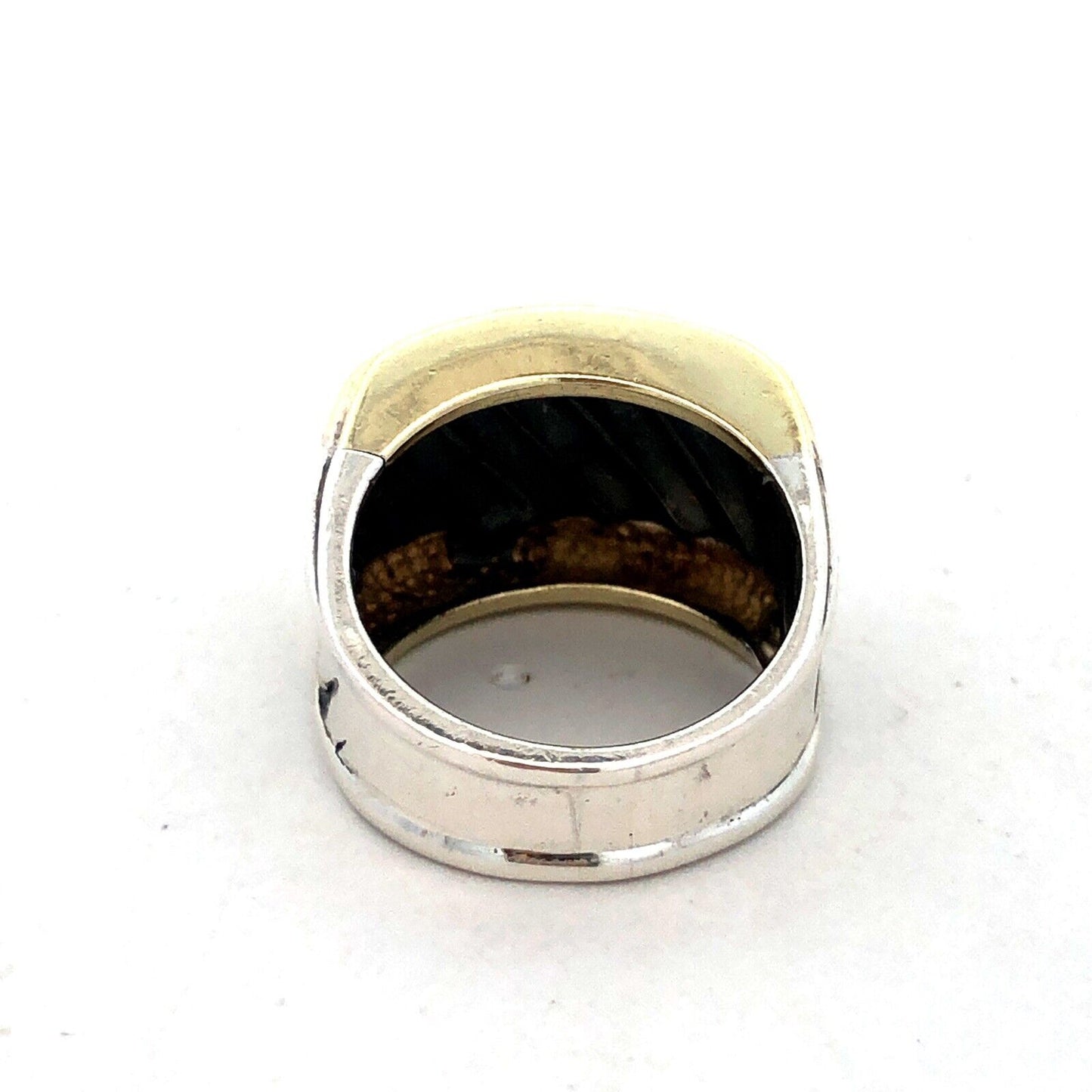David Yurman 925 Sterling Silver 14K Gold Sculpted Cable Saddle Signet Ring