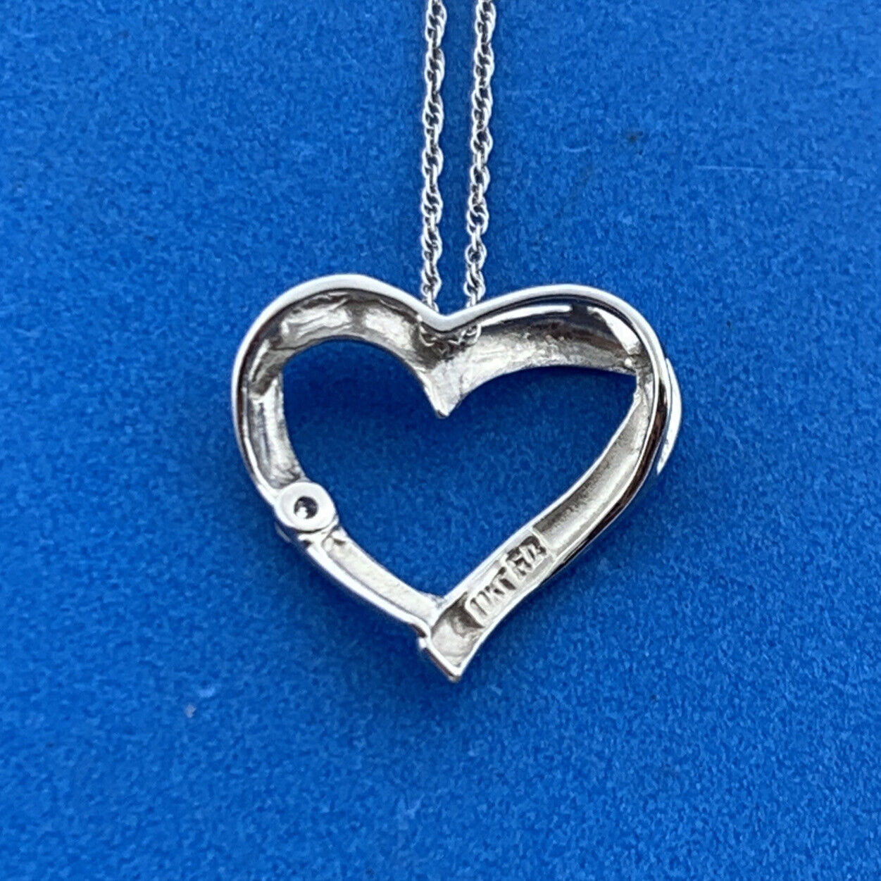 Designer 10k White Gold Round Cut Diamond Open Heart Pendant 18" Chain Necklace